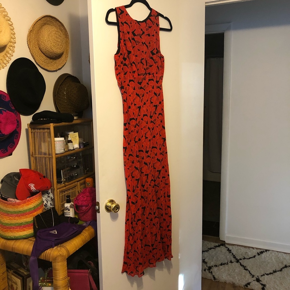 Vintage Fan Print Maxi Dress